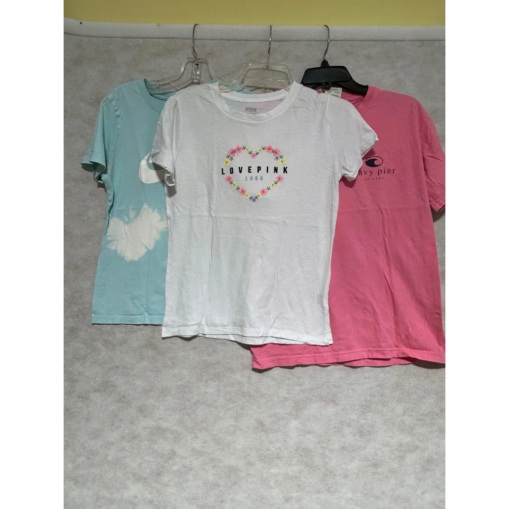 Nike PINK Comfort Colors Girls T-Shirt Bundle Blue White Pink Size Small Lot 3